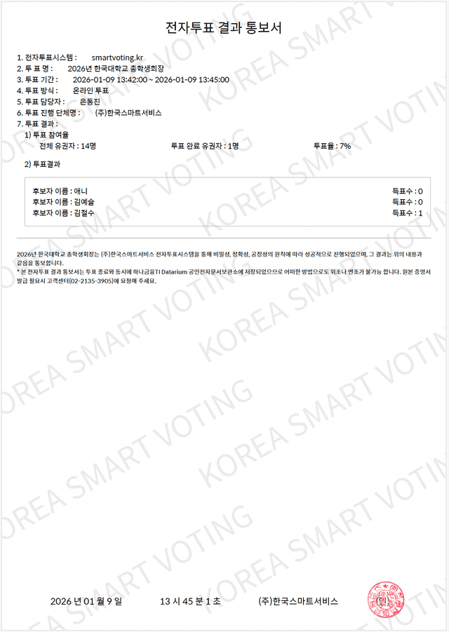 투표결과 통보서